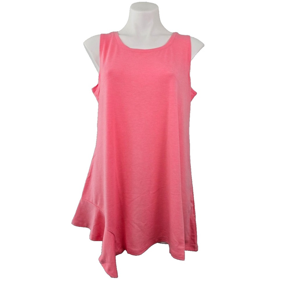 LOGO Lounge by Lori Goldstein Jersey Tank with Asymmetric Flounce Hem Pink L